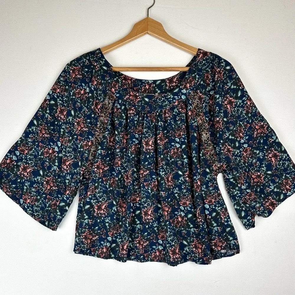 Gimmicks Floral Oversized 3/4‎ Sleeve Peasant Shirt Boho Cottagecore